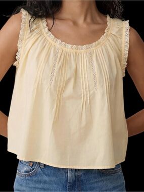Few Moda Sorella Violetta Cotton Top Sleeveless Lace-Trim Pale Yellow Butter